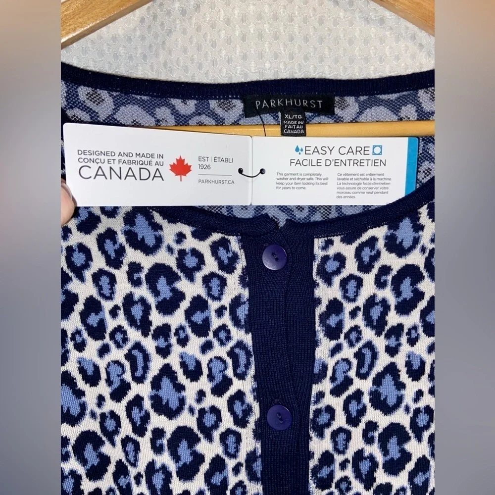 Women’s‎ PARKHURST navy blue cheetah print buttoned knit Cardigan size XL - Picture 3 of 11